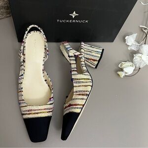 Tuckernuck Tinsley Tweed Multicolor Heels Slingback size 9.5 black toe cap